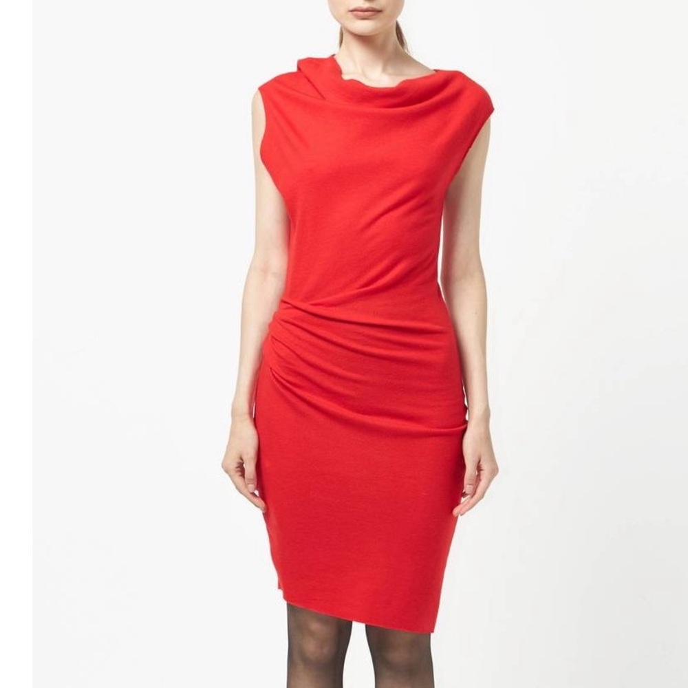 Helmut Lang Asymmetrical Wool Red Dress